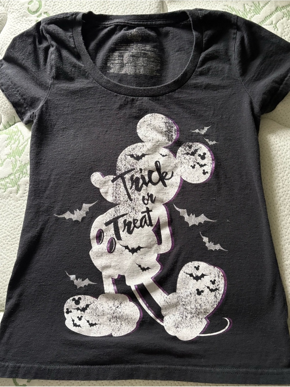 Disney Black Graphic Tee with White Printed Care Label